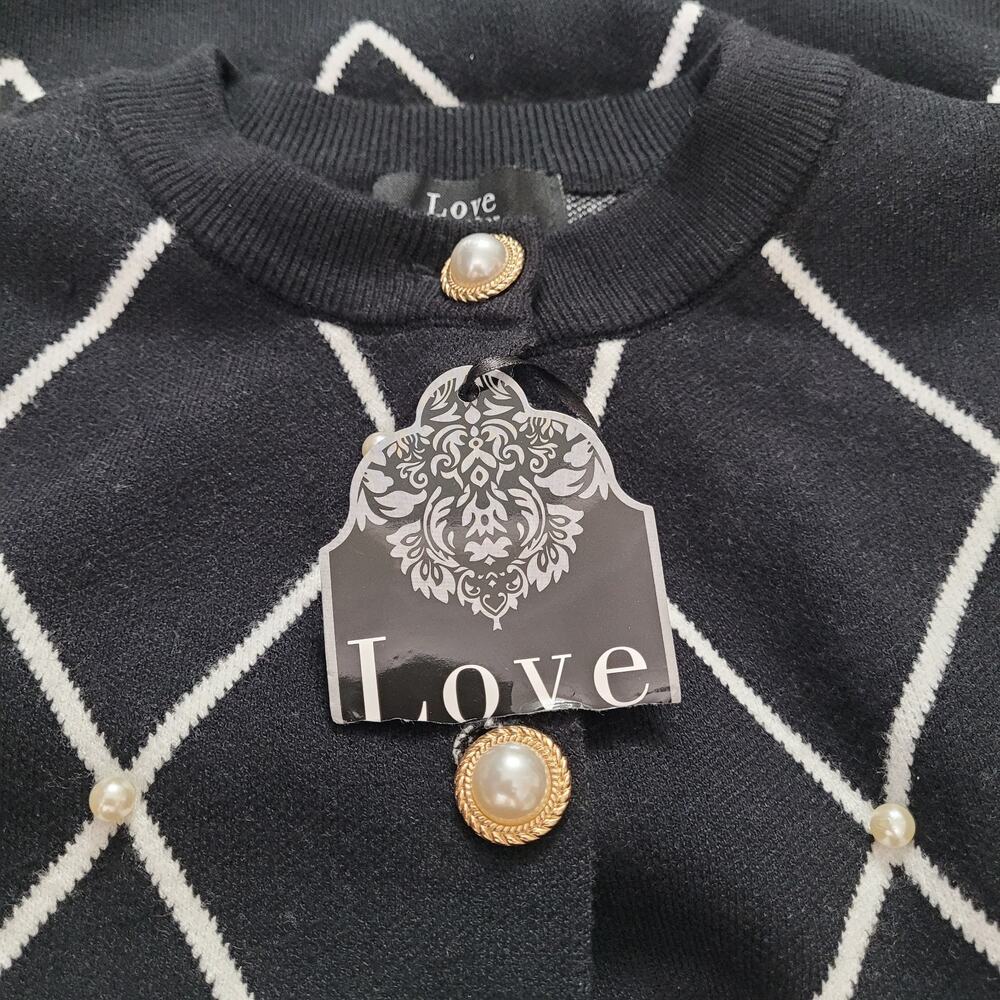 NWT Love Ever After Womens Black Diamond Knitted Cardigan Sweater Size M Preppy - Picture 6 of 10
